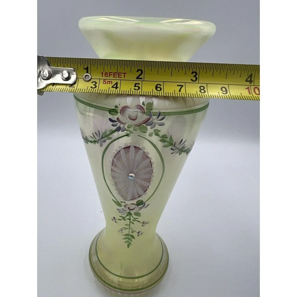 Fenton Iridized Topaz Glowing Vase | Hand Painted Hydrangeas Pam Fleak #2 of 850